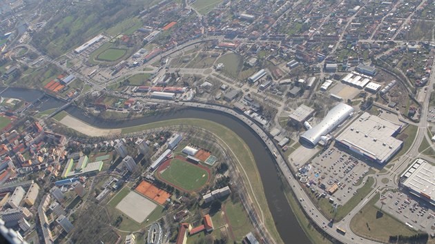 Leteck pohled na vstavit v eskch Budjovicch z dubna 2013.