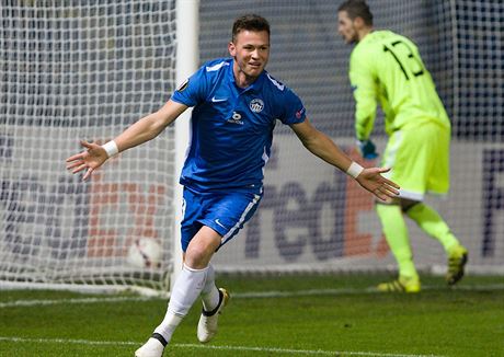 JOOO! Egon Vch slaví svj gól v zápase Liberec - Karabach.