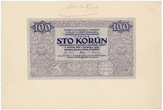 Československo, Zemská Banka Království Českého, 100 Koruna 1. 1. 1919,...