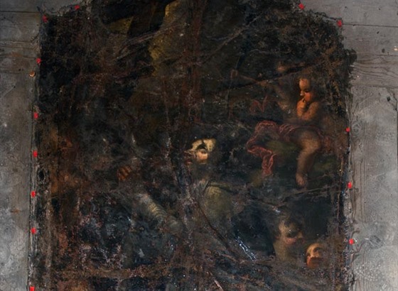 Obraz objevený na kru chebského kostela Zvstování Panny Marie.