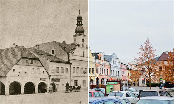 Rychnov nad Knnou kolem roku 1875 a na aktuálním snímku