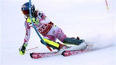 Mikaela Shiffrinová na trati slalomu v Killingtonu