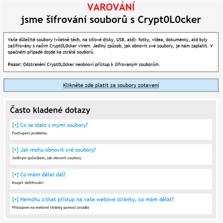 Tak to vypad, kdy vs napadne ransomware Crypt0l0cker.