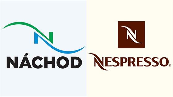 Srovnání nového loga msta Náchod s velmi podobným logem znaky Nespresso.