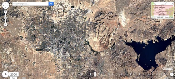 Oblast nevadského Las Vegas na snímku z roku 2000 v aplikaci Timelapse