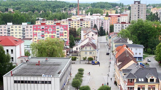 Pohled na st msta Chodov z ve kostela sv. Vavince.