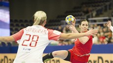 Iveta Luzumová se napřahuje ke střelbě na dánskou branku. Iveta Luzumová se napřahuje ke střelbě na dánskou branku.