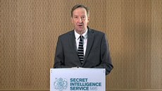Šéf MI6 Alex Younger pronesl projev v centrále MI6 ve Vauxhall Cross v Londýně... Šéf MI6 Alex Younger pronesl projev v centrále MI6 ve Vauxhall Cross v Londýně...