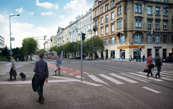 V navrhovaném eení je zastávka tramvaje do centra napojena na pechod pro...