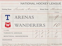 Takhle vypadaly zpisy prvnch zpas NHL, kter se konaly 19. prosince 1917.