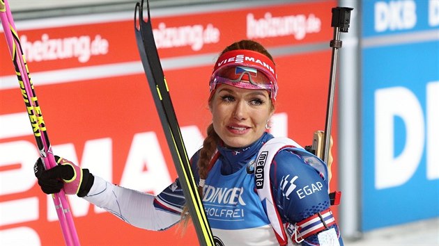 Gabriela Koukalov po dojezdu sprintu v Novm Mst na Morav.
