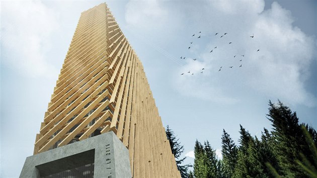 Vizualizace rozhledny na Velk Detn v Orlickch horch. Architekti se inspirovali vtrem a detm.