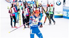 Gabriela Koukalová v cíli štafety v Pokljuce Gabriela Koukalová v cíli štafety v Pokljuce