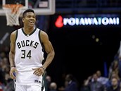 Jannis Antetokunmpo z Milwaukee v utkání NBA proti Washingtonu Jannis Antetokunmpo z Milwaukee v utkání NBA proti Washingtonu