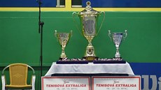 Poháry, medaile a šeky pro nejlepší týmy tenisové extraligy. Poháry, medaile a šeky pro nejlepší týmy tenisové extraligy.