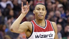 Otto Porter Jr. z Washingtonu slaví během zápasu s Milwaukee. Otto Porter Jr. z Washingtonu slaví během zápasu s Milwaukee.