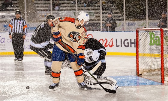 Momentka z utkání AHL mezi Bakersfield Condors a Ontario Reign, které se dv...