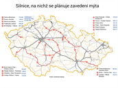 Silnice, na nichž se plánuje zavedení mýta Silnice, na nichž se plánuje zavedení mýta