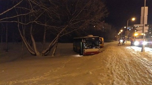 Autobus MHD u Fakultn nemocnice v Hradci Krlov sjel na ledovce ze silnice...