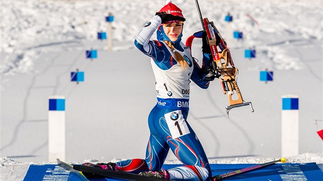 Gabriela Koukalov bhem nstelu ped sprintem v Oberhofu