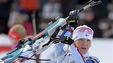 Kaisa Mäkäräinenová při sprintu v Oberhofu. Kaisa Mäkäräinenová při sprintu v Oberhofu.