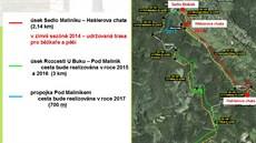Grafické znázornění etap budování jednotlivých běžkařských tratí na Vysokém... Grafické znázornění etap budování jednotlivých běžkařských tratí na Vysokém...