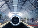 Vizualizace dopravní kapsle dráhy hyperloop.