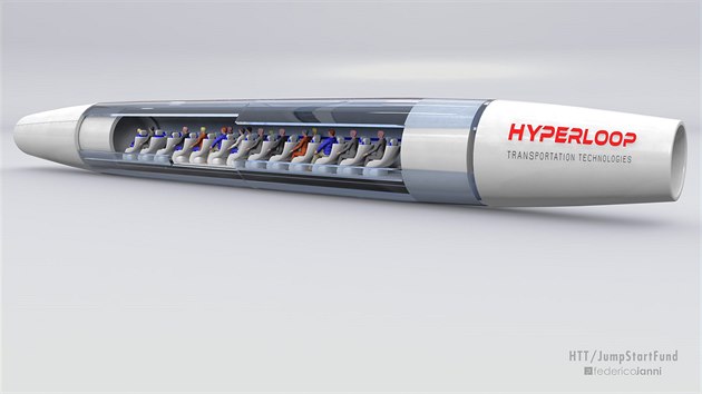 Vizualizace dopravn kapsle drhy hyperloop.