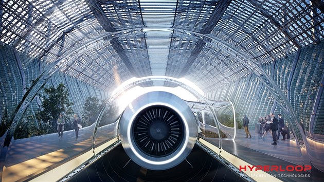 Vizualizace dopravn kapsle drhy hyperloop.