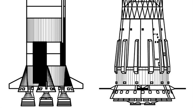 Srovnn raket Saturn 5 (vlevo) a N-1 (vpravo).
