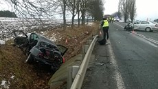 Nehoda se stala na přehledném úseku u Jinína na Strakonicku. Nehoda se stala na přehledném úseku u Jinína na Strakonicku.