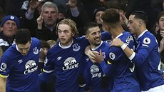 Kevin Mirallas (uprostřed) se spoluhráči oslavuje druhou branku Evertonu proti... Kevin Mirallas (uprostřed) se spoluhráči oslavuje druhou branku Evertonu proti...