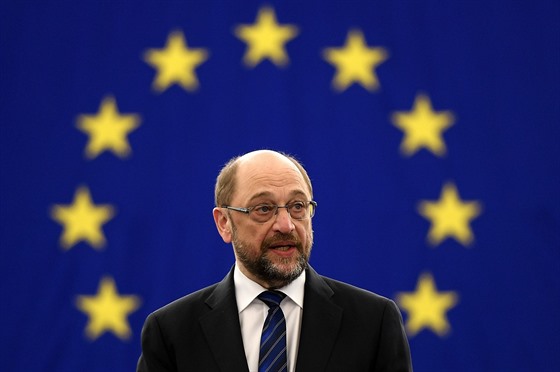 Martin Schulz pi projevu v Evropském parlamentu.