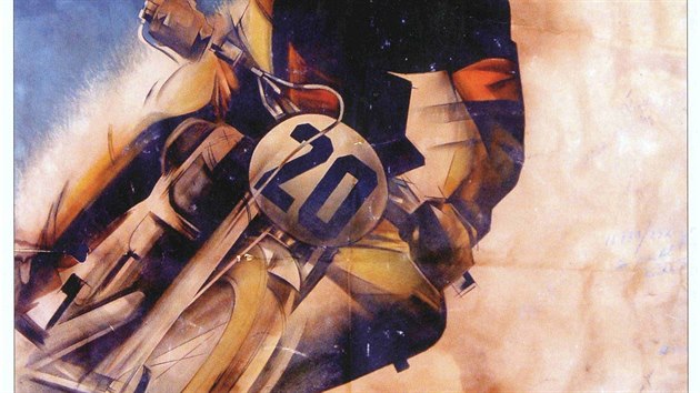 Plakát zvoucí na první motockylový závod, který se na brněnském výstavišti jel v roce 1935.