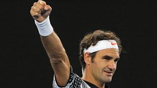 JÁ JSEM VÍTZ. výcarský tenista Roger Federer ve 3. kole Australian Open proti...