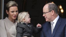 Monacká knna Charlene, její syn princ Jacques a manel kníe Albert II....