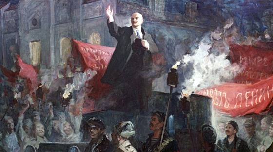 Lenin pijídí do Petrohradu. Obraz V. Ljubimova.