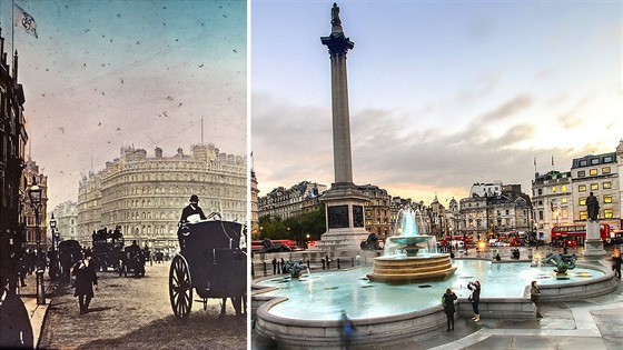Trafalgarské námstí v Londýn kolem roku 1895 a v souasnosti