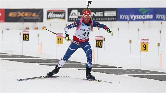 Markta Davidov odjd ze stelnice ve sprintu na mistrovstv Evropy junior v biatlonu v Novm Mst na Morav.