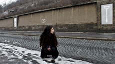 Izraelská umělkyně Alma Lily Rayner se dívá na jeden z obrazů zobrazujících... Izraelská umělkyně Alma Lily Rayner se dívá na jeden z obrazů zobrazujících...