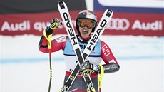 Erik Guay a jeho radost v cíli superobřího slalomu ve Svatém Mořici Erik Guay a jeho radost v cíli superobřího slalomu ve Svatém Mořici