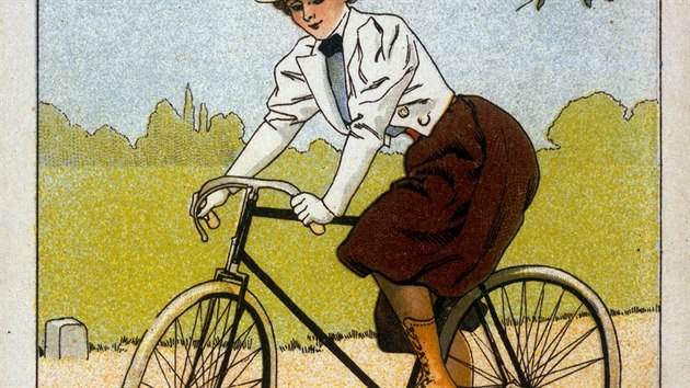 Na konci 19. stolet se sukn zkracovaly i dky mdn jzd na kole. (Ilustrace z roku 1985)