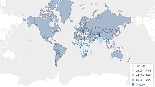 Podíl populace v daném státě, která má doma přístup k elektřině. Kromě subsaharské Afriky je velká část světa v podstatě celá připojená do sítě. Vybíráme pár zajímavostí: Indie 78,7 %, Gabon 89,3 %, Čad 6,4 %, Nigérie 55,6 %, Niger 14,4 %, Peru 91,2 %, Keňa 23 %