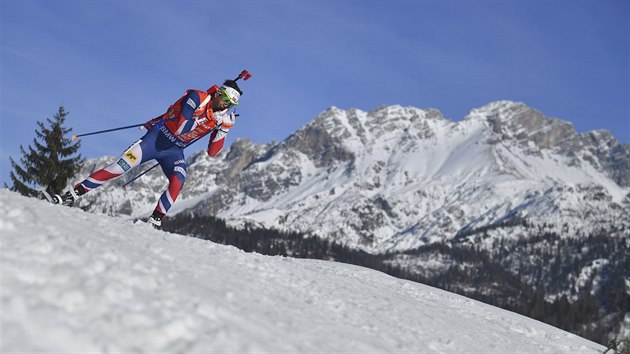 Ole Einar Bjrndalen ve sthace na mistrovstv svta v Hochfilzenu.