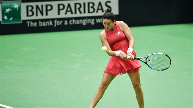 Lara Arruabarrenaov v utkn Fed Cupu proti Karoln Plkov
