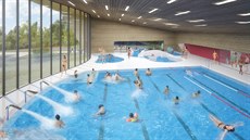 Vizualizace nové lounské plavecké haly, jak ji vypracovali architekti.