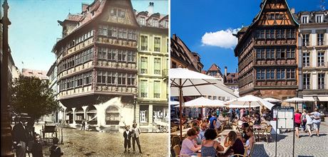 Maison Kammerzell ve francouzském trasburku kolem roku 1895 a dnes.