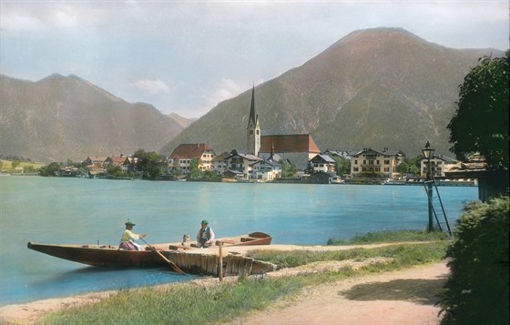 Bavorské jezero Tegernsee na historické pohlednici
