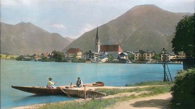 Bavorské jezero Tegernsee na historické pohlednici