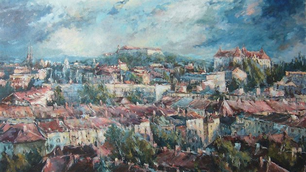 Olejov malba Brna pohledem z Krav hory od Stanislava Sedlka.